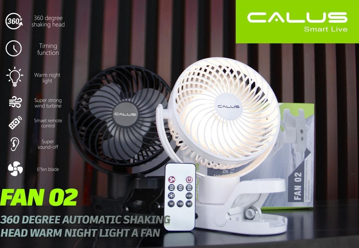 پنکه شارژی f02 برند calus با لامپ اضطراری و قابلیت پاور بانک
