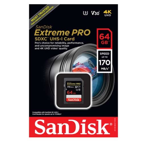 کارت حافظه SDXC سن دیسک مدل Extreme Pro V30 کلاس 10 استاندارد UHS-I U3 سرعت 170mbps ظرفیت 64 گیگابایت